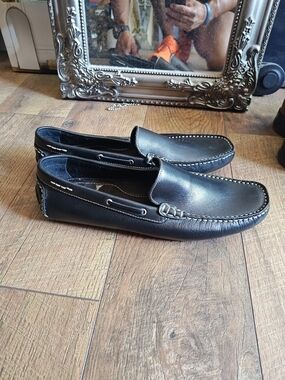 Via Spiga Black Leather Driving Loafers 10.5